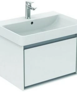Ideal Standard Meuble Sous-lavabo CONNECT , 500mm, 1 Tiroir, E0817, Coloris: Décor Gris Chêne / Blanc Mat - E0817PS