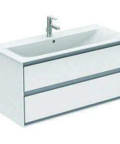 Ideal Standard Meuble Sous-lavabo CONNECT Air, 1000mm, 2 Tiroirs, E0821, Coloris: Décor Gris Chêne / Blanc Mat - E0821PS