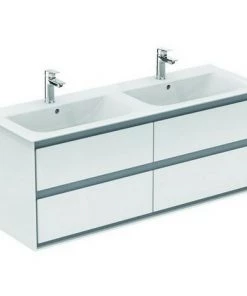 Ideal Standard Meuble Sous-lavabo à Double Vasque, 1300 Mm, 4 Tiroirs, E0824, Coloris: Décor Pin Clair / Brun Mat - E0824UK