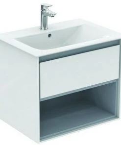 Ideal Standard Meuble Sous-lavabo CONNECT Air, 600 Mm, 1 Tiroir, E0826, Coloris: Marron Mat / Blanc Mat - E0826VY