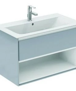 Ideal Standard Meuble Sous-lavabo CONNECT Air, 800 Mm, 1 Tiroir, E0827, Coloris: Marron Mat / Blanc Mat - E0827VY
