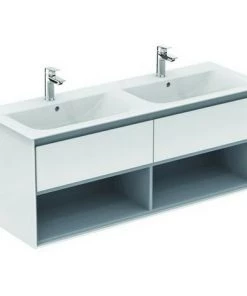 Ideal Standard Meuble Sous-lavabo à Double Vasque, 1300 Mm, 2 Tiroirs, E0831, Coloris: Marron Mat / Blanc Mat - E0831VY