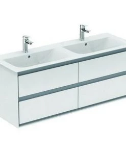 Ideal Standard CONNECT Meuble Sous-lavabo Double à Air, 1200 Mm, 4 Tiroirs, E0822, Coloris: Blanc Brillant / Gris Clair Mat - E0822KN