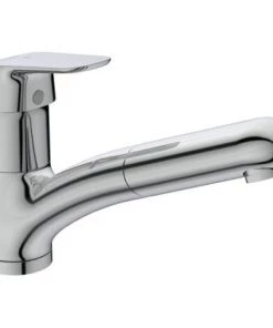 Ideal Standard Giovo S Mitigeur Pour évier, Bec Bas + Douchette Extractible, Fixation Rapide EasyFix (BC465AA)