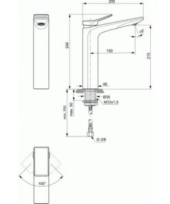 IDEAL STANDARD Mitigeur Lavabo Conca Réhaussé Sans Tirette Sans Vidage, Or -IDEAL STANDARD Soldes 2022 38405547 2