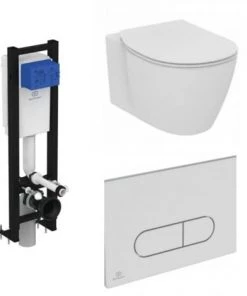 Ideal Standard - Pack WC Suspendu Compact Connect Space + Abattant + Plaque Carrée + Bâti