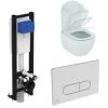 Ideal Standard WC Suspendu Tesi, Abattant, Bâti-support Autoportant Gain De Place Porcher éco Certifié NF + Plaque Carrée Oleas Double Flux Mécanique Blanche