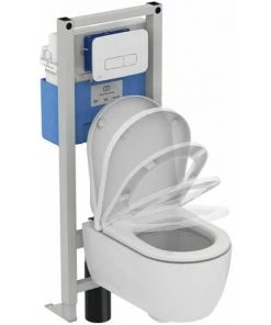 Ideal Standard Pack WC Bâti-support + Cuvette Blend Curve Suspendue Aquablade + Plaque Oleas M3