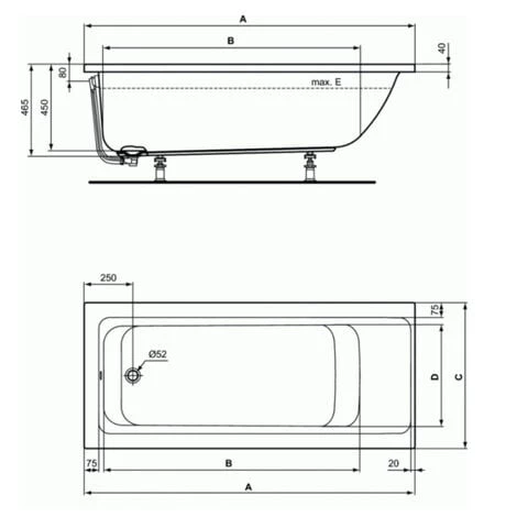 Ideal Standard Connect Air Baignoire Droite Avec Pieds 170 X 75 X 46.5 Cm En Acrylique, Blanc (R000701) 7 Ideal Standard Connect Air Baignoire Droite Avec Pieds 170 X 75 X 46.5 Cm En Acrylique, Blanc (R000701) – Image 5