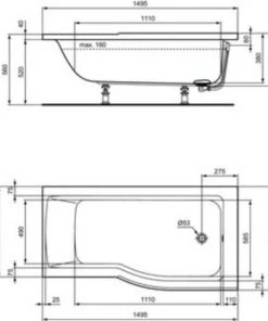 Ideal Standard Baignoire Bain/douche Asymétrique Connect Air - Version Droite Ou Gauche, 150 X 60/80 - Version Gauche -IDEAL STANDARD Soldes 2022 52736714 3