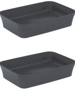 IDEAL STANDARD Lot De Deux Vasques Rectangles 55x38 Cm Ipalyss Avec Bonde Gris Ardoise