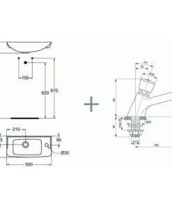Ideal Standard Ulysse Lave-mains Autoportant En Porcelaine Vitrifiée, Blanc + Mitigeur Temporisé Olyos Tempo Sur Plage, Chrome (R033367) -IDEAL STANDARD Soldes 2022 67360555 3