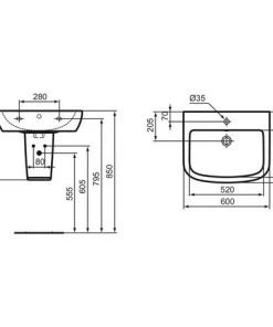 IDEAL STANDARD Lavabo Suspendu 60X49.5 En Céramique Dolomite Gemma 2 -IDEAL STANDARD Soldes 2022 71207914 4