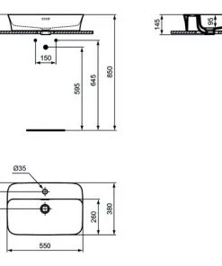 Vasque à Poser En Diamatec 55X38 Avec Trou Pour Robinetterie Ideal Standard Ipalyss Bord Fin 3 Mm -IDEAL STANDARD Soldes 2022 71316885 3