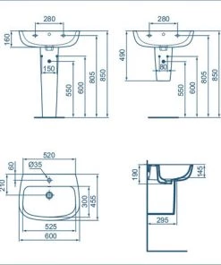 Ideal Standard Lavabo Suspendu Au Design Moderne Esedra Cm 60 -IDEAL STANDARD Soldes 2022 71318116 3