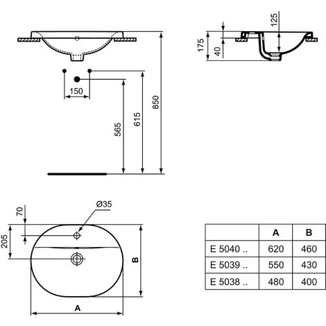 Ideal Standard Connect Lavabo à Encastrer Ovale 550 X 430 X 175 Mm, Blanc (E503901) 4 Ideal Standard Connect Lavabo à Encastrer Ovale 550 X 430 X 175 Mm, Blanc (E503901) – Image 2